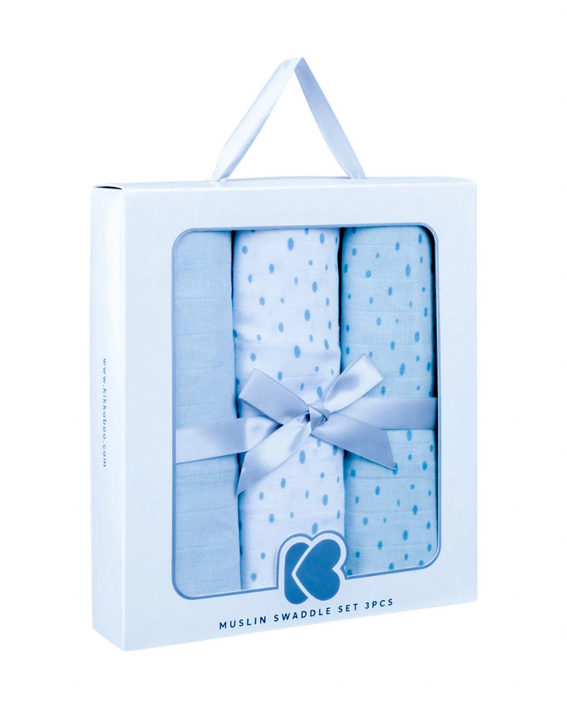KIKKA BOO MUSLIN SET ZA POVIJANJE 3KOM 100/100CM,DOTS BLUE