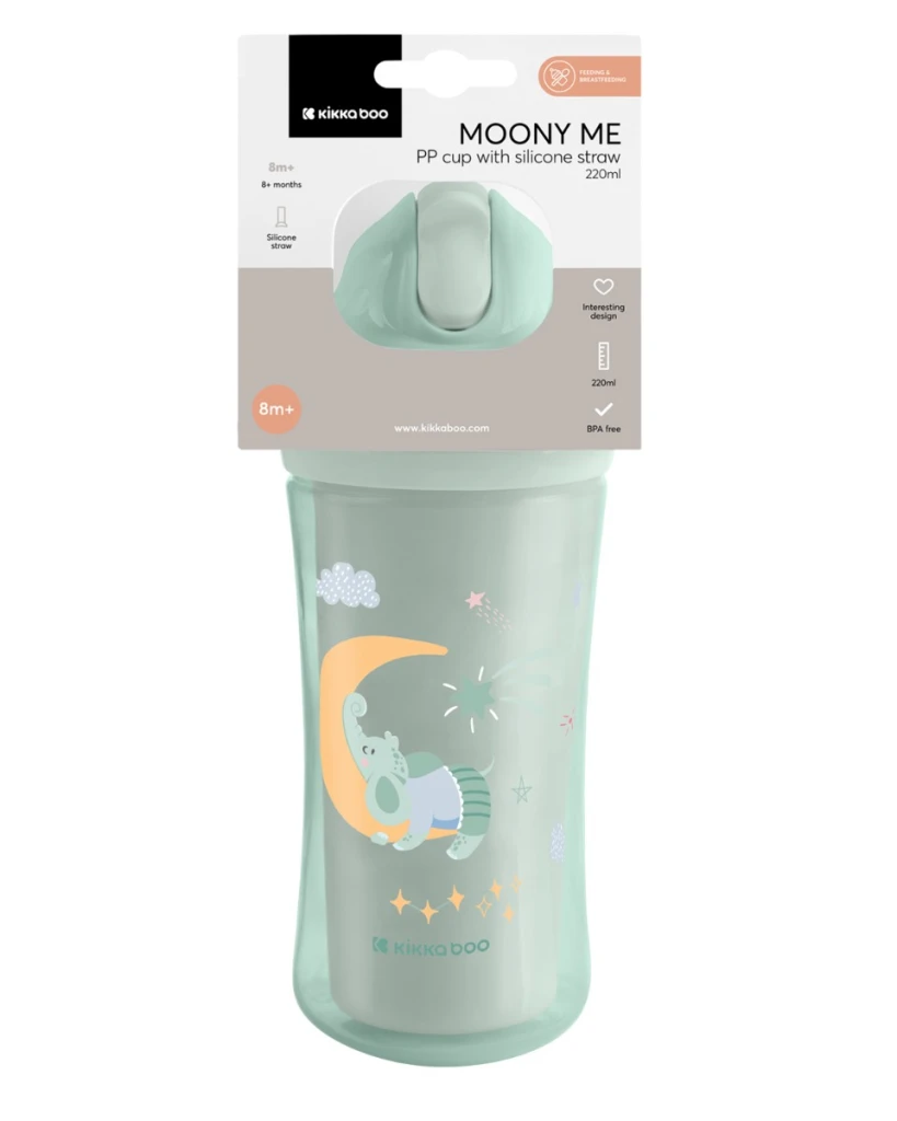 KIKKA BOO ŠALICA SA SILIKONSKOM SLAMKOM 220ML,MOONY ME MINT